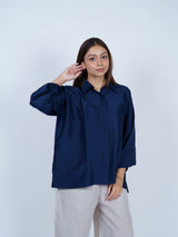 Blue Dupion Silk Oversized Shirt
