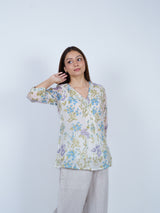 White Floral Hand Block Printed Chanderi Tunic Top