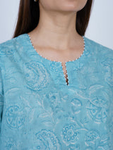 Blue Floral Hand Block Printed Cotton Kurta