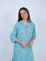 Blue Floral Hand Block Printed Cotton Kurta