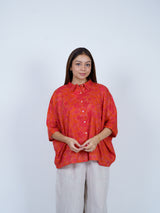 Orange & Pink Floral Oversized Cotton Shirt