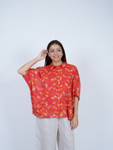 Orange Floral Oversized Cotton Shirt