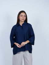Blue Dupion Silk Oversized Shirt