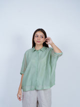 Green Chanderi Embroidered Oversized Shirt