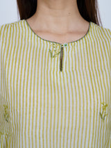 Green Striped Chanderi Peplum Top
