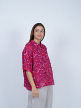 Pink Floral Oversized Cotton Shirt