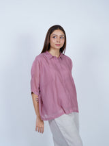 Pink Chanderi Embroidered Oversized Shirt
