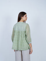 Green Floral Hand Block Printed Cotton Top