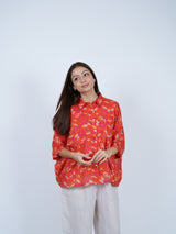 Orange Floral Oversized Cotton Shirt