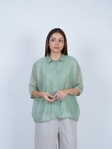 Green Chanderi Embroidered Oversized Shirt