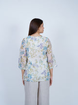 White Floral Hand Block Printed Chanderi Tunic Top