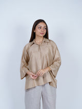Beige Dupion Silk Oversized Shirt