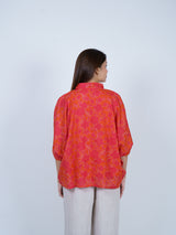 Orange & Pink Floral Oversized Cotton Shirt