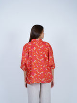 Orange Floral Oversized Cotton Shirt