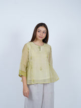Green Striped Chanderi Peplum Top