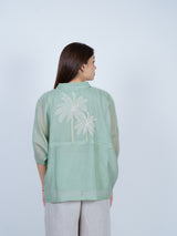 Green Chanderi Embroidered Oversized Shirt