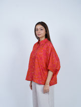 Orange & Pink Floral Oversized Cotton Shirt