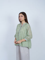 Green Floral Hand Block Printed Cotton Top