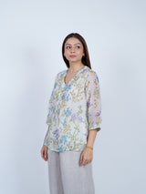 White Floral Hand Block Printed Chanderi Tunic Top