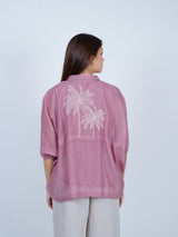 Pink Chanderi Embroidered Oversized Shirt