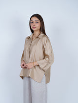 Beige Dupion Silk Oversized Shirt