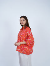 Orange Floral Oversized Cotton Shirt