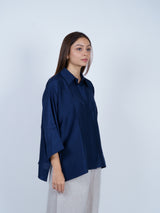 Blue Dupion Silk Oversized Shirt