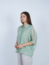 Green Chanderi Embroidered Oversized Shirt