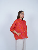 Orange & Pink Floral Oversized Cotton Shirt