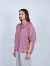 Pink Chanderi Embroidered Oversized Shirt