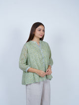 Green Floral Hand Block Printed Cotton Top