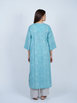Blue Floral Hand Block Printed Cotton Kurta