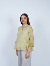 Green Striped Chanderi Peplum Top