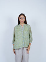 Green Floral Hand Block Printed Cotton Top