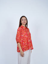 Orange Floral Oversized Cotton Shirt