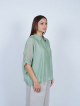 Green Chanderi Embroidered Oversized Shirt