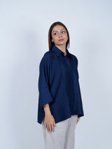 Blue Dupion Silk Oversized Shirt