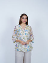 White Floral Hand Block Printed Chanderi Tunic Top