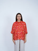 Orange Floral Oversized Cotton Shirt