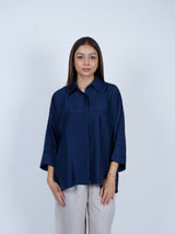 Blue Dupion Silk Oversized Shirt