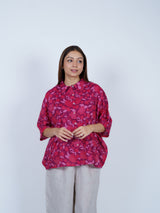 Pink Floral Oversized Cotton Shirt