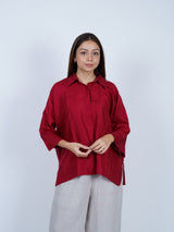 Red Dupion Silk Oversized Shirt