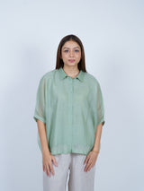 Green Chanderi Embroidered Oversized Shirt