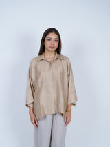Beige Dupion Silk Oversized Shirt