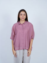 Pink Chanderi Embroidered Oversized Shirt