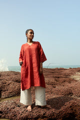 Rust Linen V-Neck Tunic