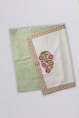 White Floral Hand Block Printed Cotton Bedsheet Set