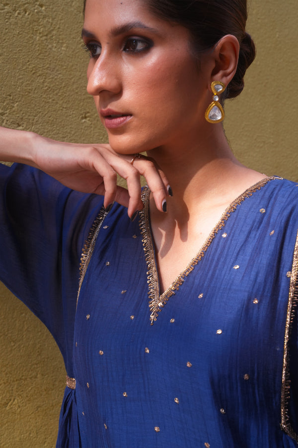 Chanderi Hand Embroidered Kurta - Blue