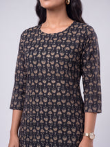 Black Hand-Block Printed Cotton Kurta