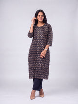 Black Hand-Block Printed Cotton Kurta